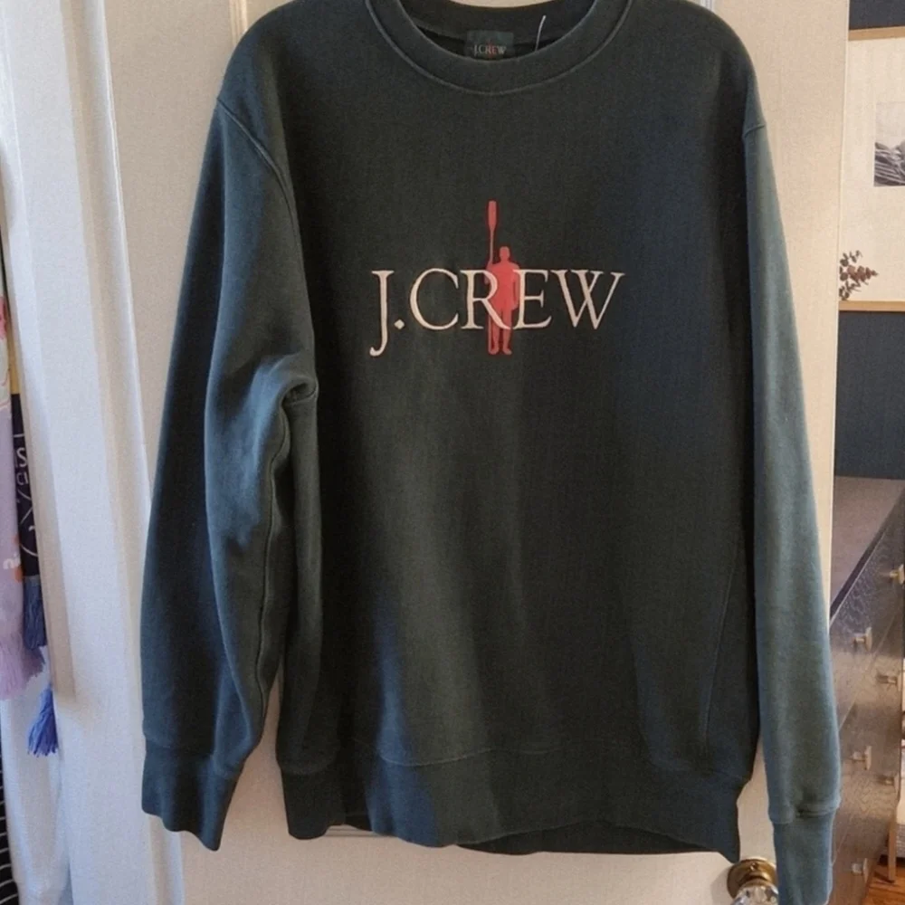 J.Crew Logo Spellout Sweatshirt Hunter Green Men's Small S Reverse Weave EUC